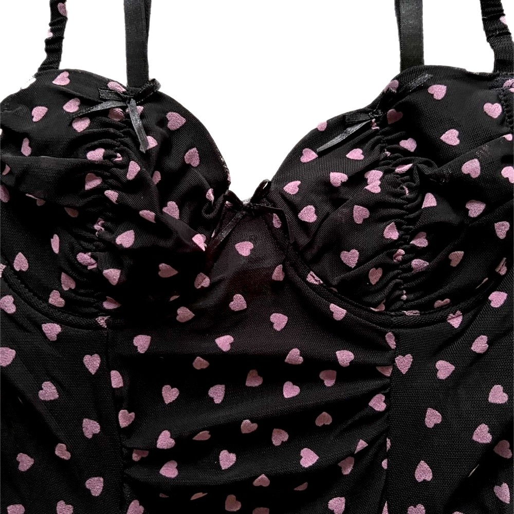 Rampage sheer black babydoll lingerie pink hearts